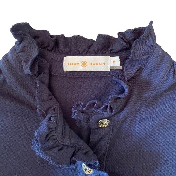 Tory Burch Navy Sleeveless Ruffle Mock Neck Button Top Size M - Picture 7 of 7